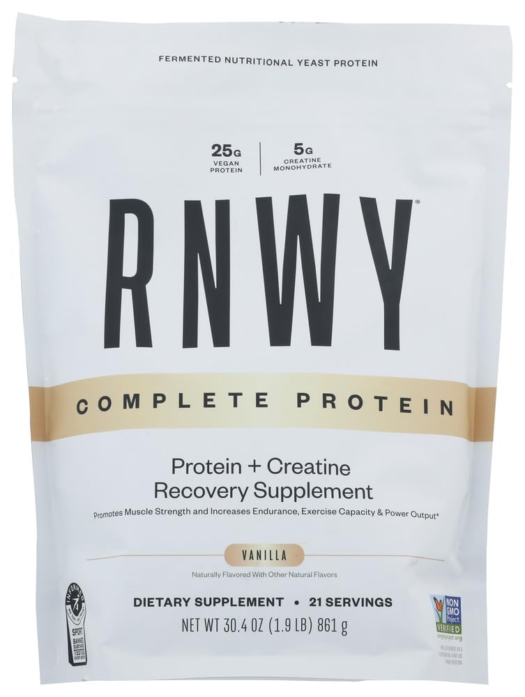 RNWY Complete Protein, 25g Yeast Protein + 5g Creatine Monohydrate, Vegan, Dairy-Free, Informed Sport Certified, Post-Workout Recovery for Endurance Athletes, Vanilla, 21 Servings