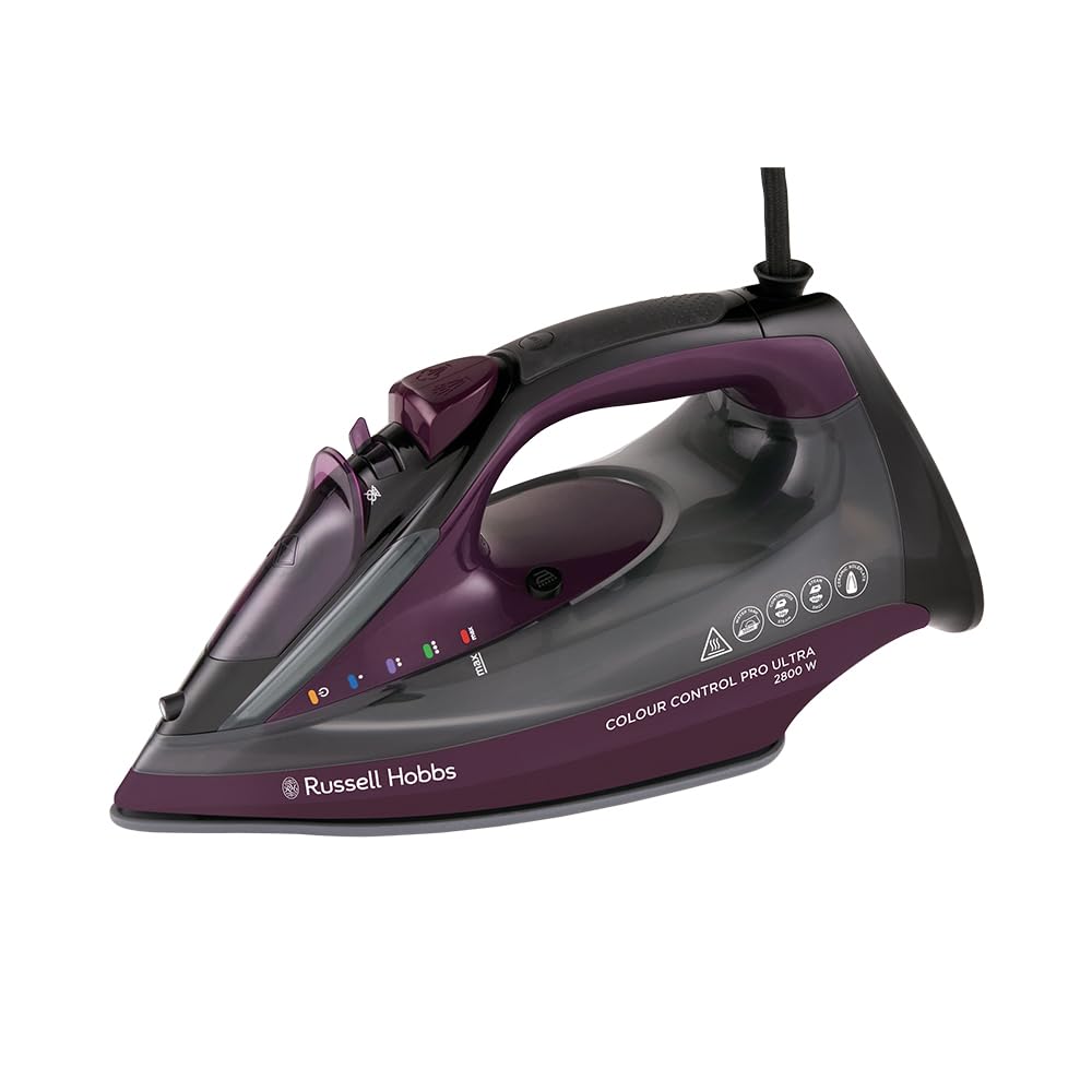 Russell Hobbs Ferro da Stiro, Piastra Ceramica Antiaderente, 195g di Vapore, 50g di Vapore Continuo, Serbatoio da 380ml, Auto-pulente,Anti-calcare,no gocciolamento, Controllo Colore, 2800W, 27281-56