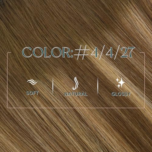 Image of Easyouth 22 Inch Sew in Hair Extensions Real Human Hair Balayage Human Hair Weft Extensions Dark Brown Fading to Caramel Blonde Mix Brown Hair Weft Extension Add Length and Volume 100G