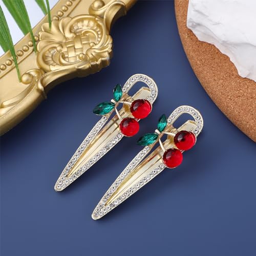 Frcolor J421704X5VQXV 2Pcs Sweet Cherry Hair Clips Rhinestone Cherry Fruit Hair Barrettes Duckbill Clip Hairpins Hair Accessories thumb #6