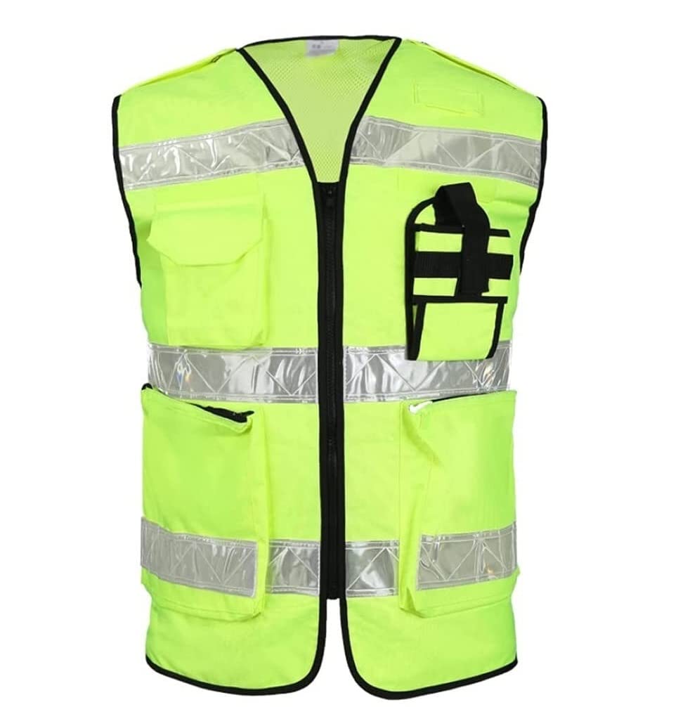 Chaleco de Alta Visibilidad Chaleco de Seguridad Reflectante de Bolsillos múltiples con Cremallera, Chaleco de Trabajo de construcción de Ciclismo Chaleco de Seguridad (Blue : Grün, Size : S)