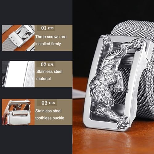 Metal Braided Belt, Stainless Steel Not Leather Belt for Men with Animal 3D Carving Pattern Automatic Buckle4