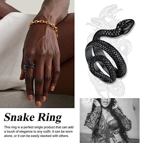 Bestyle Punk Gothic Snake Rings for Men Women, Stainless Steel/Gold/Black Serpent Finger Wrap Ring, Cool Statement Biker Rings Retro Costumes Jewelry, Size #7-#123