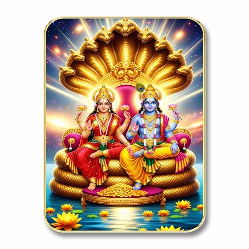 Image of SAF Lord Vishnu Lakshmi Wall Art with Table Top Stand & Wall Hanging Hole | Premium MDF Sheshnag Religious Painting for Mandir Home Office Diwali Decor