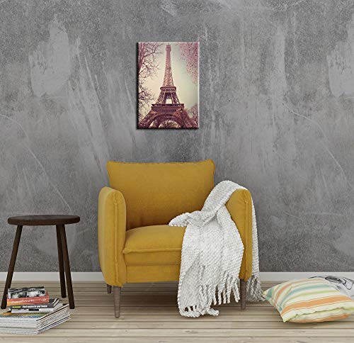 Vintage Paris Eiffel Tower Flower Branches Retro Architecture Canvas Wall Art Decor Prints,Framed #TOP4