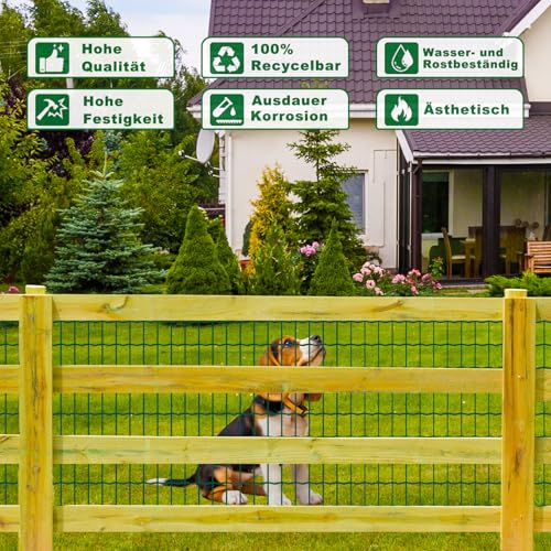 1x25m Gartenzaun Zaun PVC-beschichtet & verzinkt Maschendraht Metallzaun Drahtstärke 2,1 mm Maschen 5x5cm / 5x10cm, Tiefgrün – Robustes Drahtgeflecht für Garten, Tiere und Beet