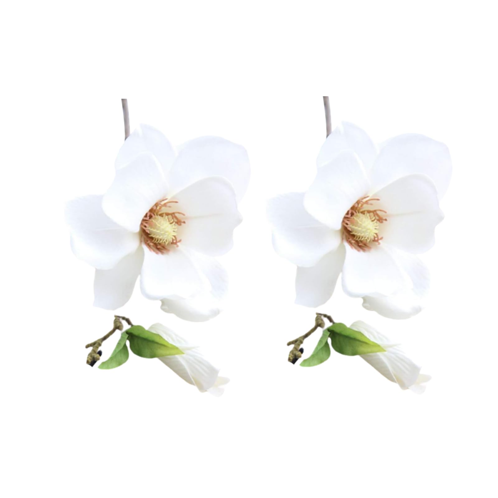 2Pcs White Artificial Magnolia Fake Silk Flower Single Floral Home Decor Living Room Bedroom Garden Party Wedding Decoration