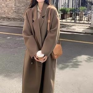 Trench-coat en laine mélangée pour femme, style Hepburn, veste tendance coréenne, vintage, pour le bureau, l'automne et l'hiver, vêtements de rue décontractés (XL Camel)
