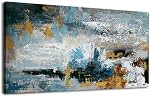 Abstract Wall Art Large Canvas Picture Modern Blue Grey Brown Artwork on Canvas Prints Wall Decoration for Living Room Bedroom Bathroom Kitchen Office Home Wall Decor Framed Ready to Hang 60cm x 120cm