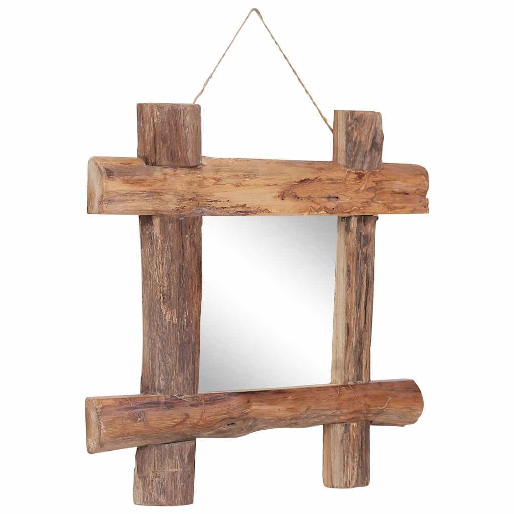 Lustro drewniane naturalne 50 x 50 cm z drewna tekowego pochodzącego z recyklingu z ramą, lustro ścienne do salonu, łazienki, korytarza, idealne jako lustro dekoracyjne i garderobiane
