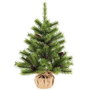 Small Christmas Tree,Mini Desktop Pine Tree with Pine Cones Decorations 22″