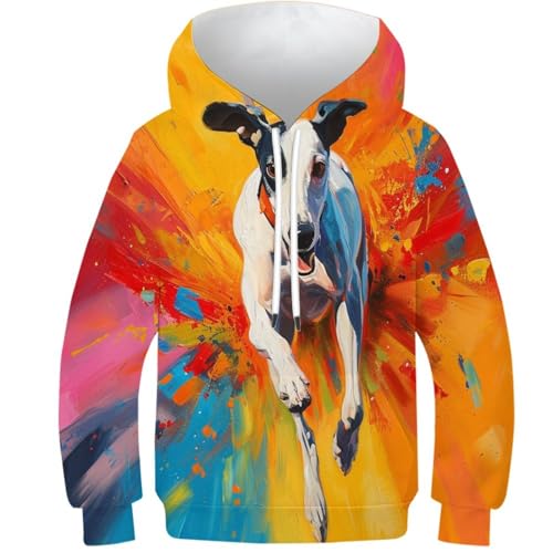 Sweat-shirt lévrier imprimé 3D avec poches à cordon pour ados 11-13Y