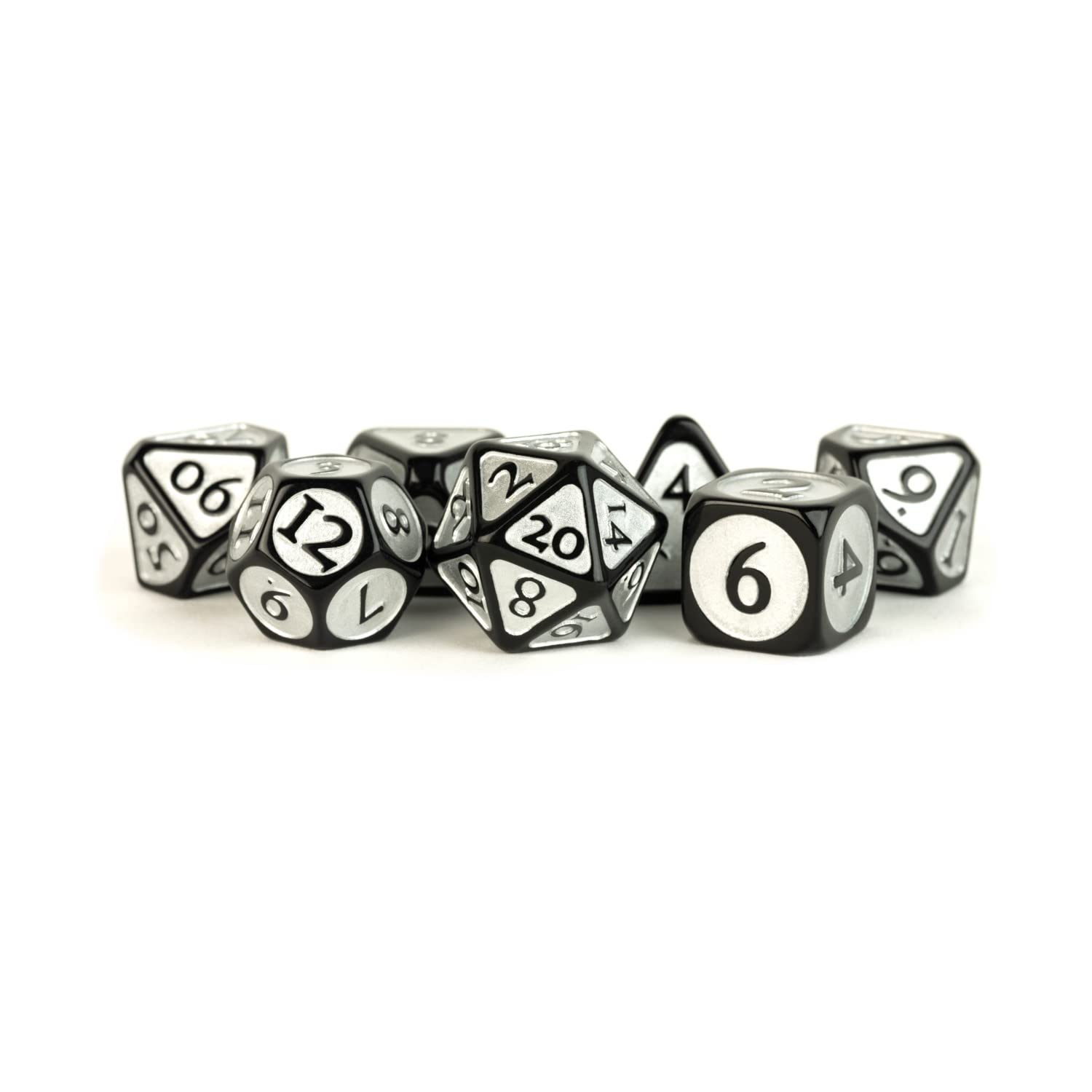 FanRoll by Metallic Dice Games 16mm Enamel Acrylic Poly Dice Set: Black w/Silver Enamel