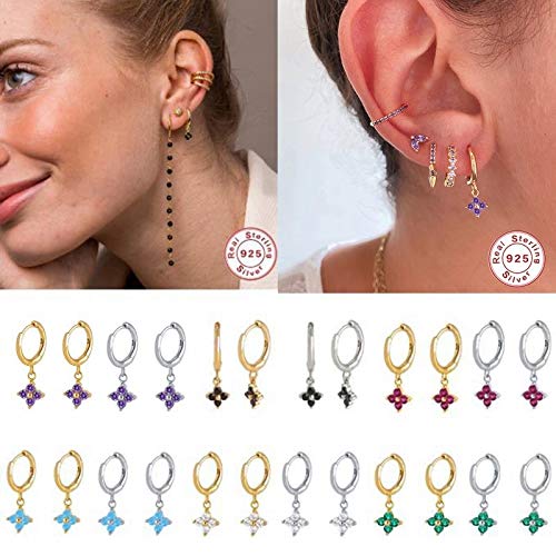 CFWSHJ 2 Stück 925 Sterling Silber Bling Bunte Zirkon Schleife Ohrring für Liebhaber Frau Creolen Pendientes orecchini yc701 (Gem Color : 1)