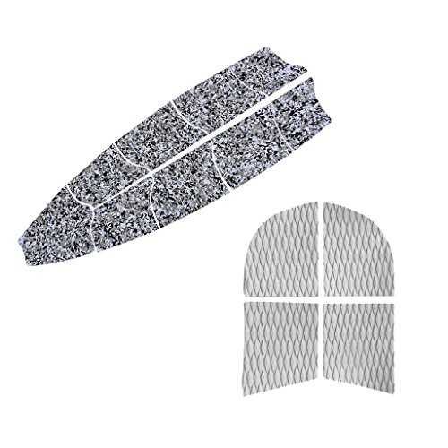 MonkeyJack Self Adhesive Diamond Grooved Non-slip EVA 9Pcs Full Deck Traction Pad + 4Pcs Dog Traction Grip Mat Tail Pads for SUP Surfboard Paddleboard Longboard - Grey white camo