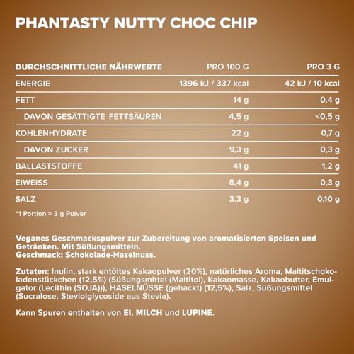 IronMaxx Phantasty - Nutty Choc Chip 250g Dose | Veganes Aroma Pulver mit echten Frucht- & Nussstückchen | Zuckerersatz für Backen & Getränke