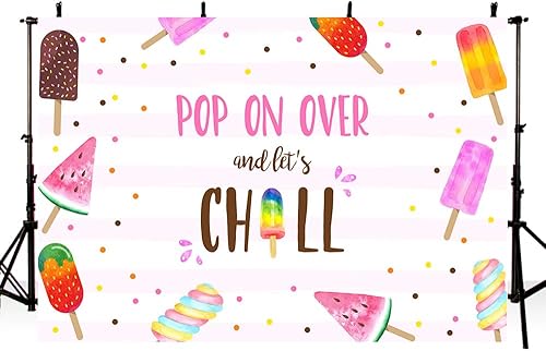 Miniatura 2 de MEHOFOND Fondo de fiesta de paletas de verano rosa para fiesta de piscina, pop on over and Let's Chill Swim Girl cumpleaños, baby shower, fondo de