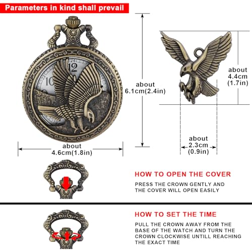 Image of Tiong Pocket Watch Pattern Vintage Quartz Pocket Watches with Chain Christmas Graduation Birthday Gifts Fathers Day