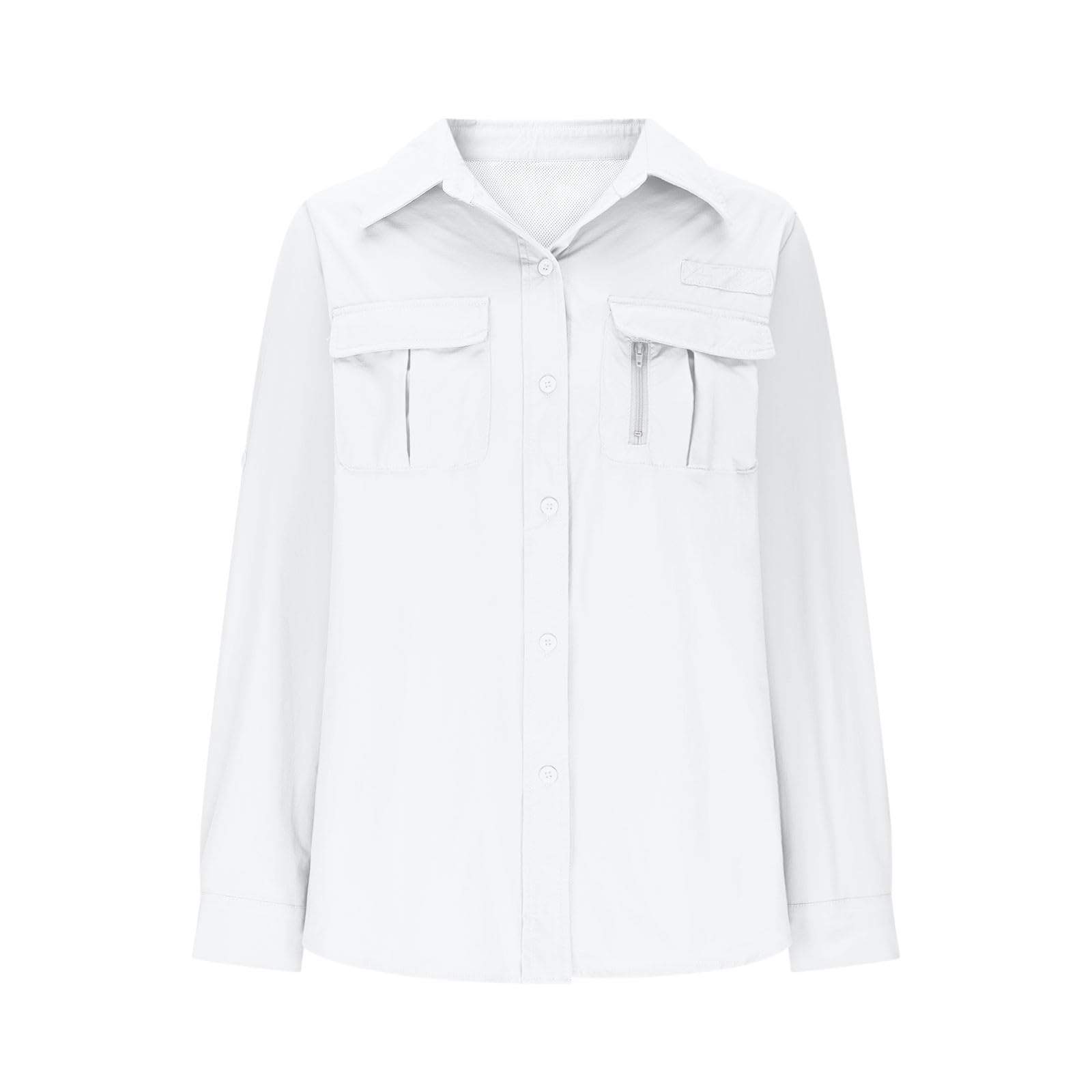 Chemisier anti-UV pour femme - Manches longues - Couleur unie - Chemise de loisirs - Chemise fonctionnelle pour la pêche, le safari, les voyages, le golf