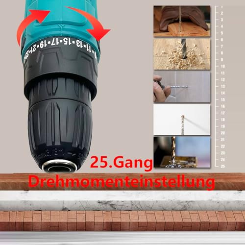 Akkuschrauber, Akku Bohrmaschine 40N.M, Akku Bohrschrauber 12V Mit 25 Drehmomenteinstellung, Bohrmaschinensets Mit 17 Bohrer Zubehör, Schlagschrauber für verschiedene Heimwerker, Eins Batterie – Bild 3