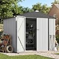 Patiowell 8x6 FT Outdoor Storage Shed with Floor Frame, Metal Garden Patio Sheds with Sloping Roof and Lockable Door, Waterproof Steel Tool Shed for Backyard Garden Lawn, White