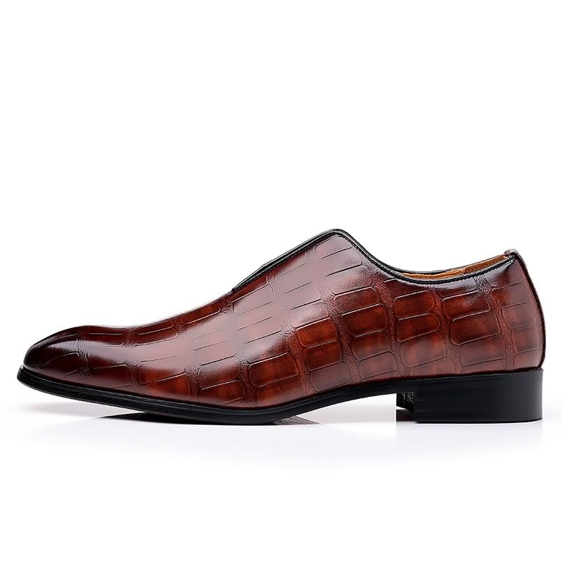 Dress Oxford Shoes for Men Slip On Pointed Burnished Toe Stone Pattern Oxford Shoes Block Heel Resistant Non Slip Low Top Outdoor3
