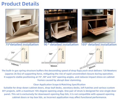 Ponulk 2 Pack 120N/26LBS Soft Close Gas Struts for Drop Down Cabinet Lids by Ponulk - Used condition - Image 3