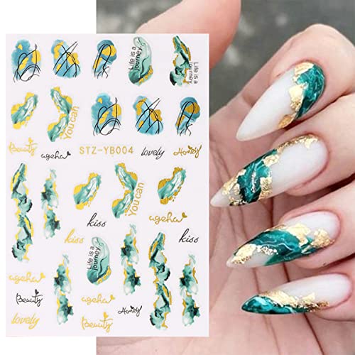 6 Sheets Nail Art Stickers Decals 3D Self-Adhesive Marble Wave Stripe Nail Stickers Colorful Geometric Abstract Line Nail Decals Glitter Marble Wave Line Design Nail Art Supplies For Acrylic Nail #TOP2