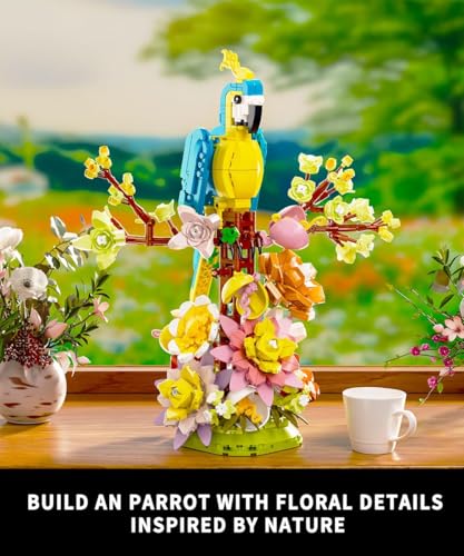Image of Flowers and Parrot Building Set- 1162pcs, Compatible with Lego Flower, Cute Bird and Succulent Botanical Collection Set