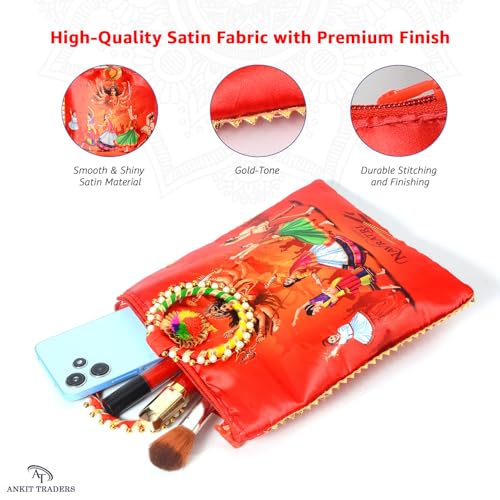 Image of Women Potli Bags Pack of 3 | with Zip & Bangle Handle | Traditional Shagun Return Gifts for Navratri, Bhajan, Kanjak, Garba