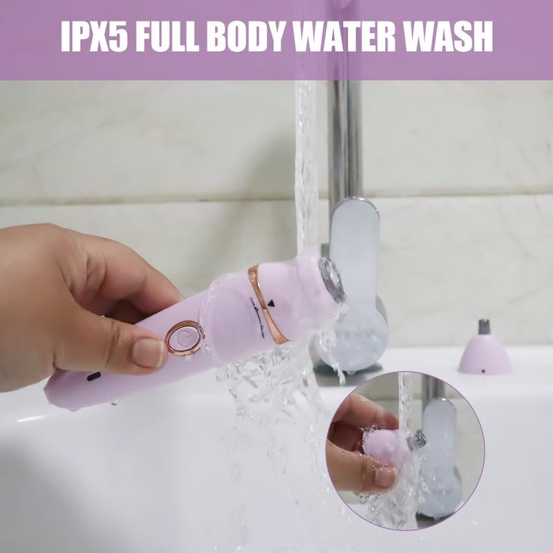 Solimpia HT-518 lady grooming kit 7-in-1 painless body shaver facials, eyebrows, ear-naches trimmer exfoliating heads, body, legs, bikini, underarms, arms, IPX5 waterproof, suitable for pink.