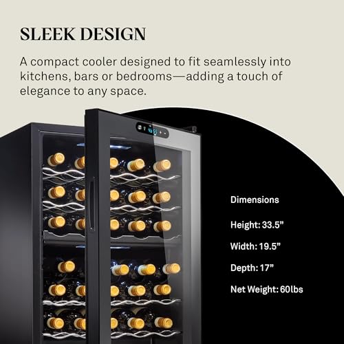 Image of Wine Enthusiast 32-Bottle Dual Zone MAX Compressor Wine Cooler - Freestanding Mini Fridge with Digital Touchscreen, LED Display, Split Storage for Red & White Wines, Matte Black Refrigerator Home Bar