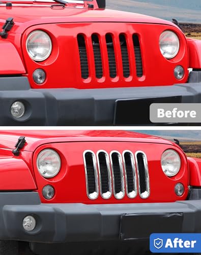 Image of Chrome JK Grill Inserts Front Grille Mesh no Mesh Cover Guard for Jeep Wrangler JK 2007-2017 Clip-on Grille Accessories