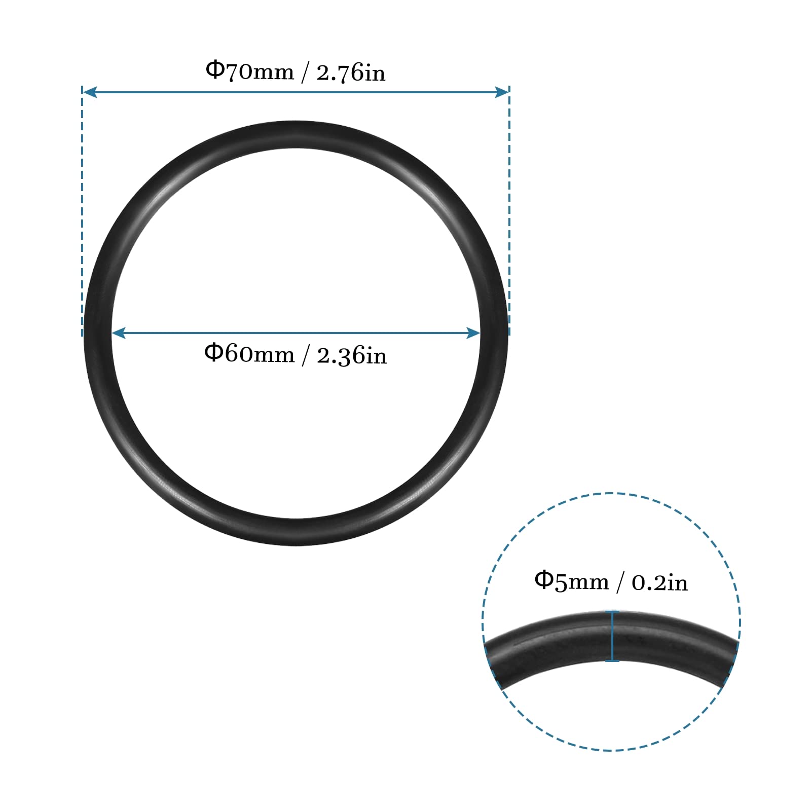 QUARKZMAN 70mm x 60mm x 5mm Nitrilo Goma Juntas Tóricas x 10uds Redondo Junta Arandela para Grifo Plomería Reparación Sellado Conexión [Negro]