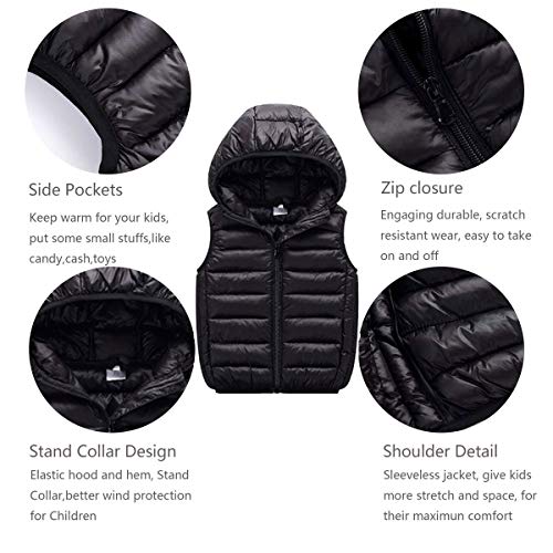 Image of LANBAOSI Boys Girls Winter Hooded Puffer Vest Kids Lightweight Sleeveless Jacket