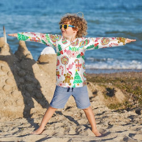 Image of Aflyko Festive Boys' Rash Guard Shirts Xmas UPF 50+ Sun Protection Swim Shirt 3-12T