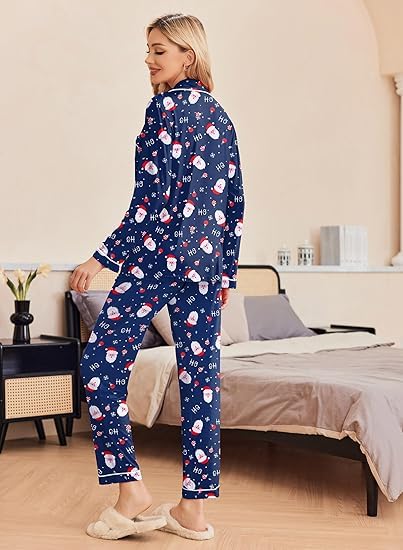 Image of Ekouaer Pajamas Women's Long Sleeve Sleepwear Soft Button Down Loungewear Pjs Lounge Set Nightwear XS-XXL
