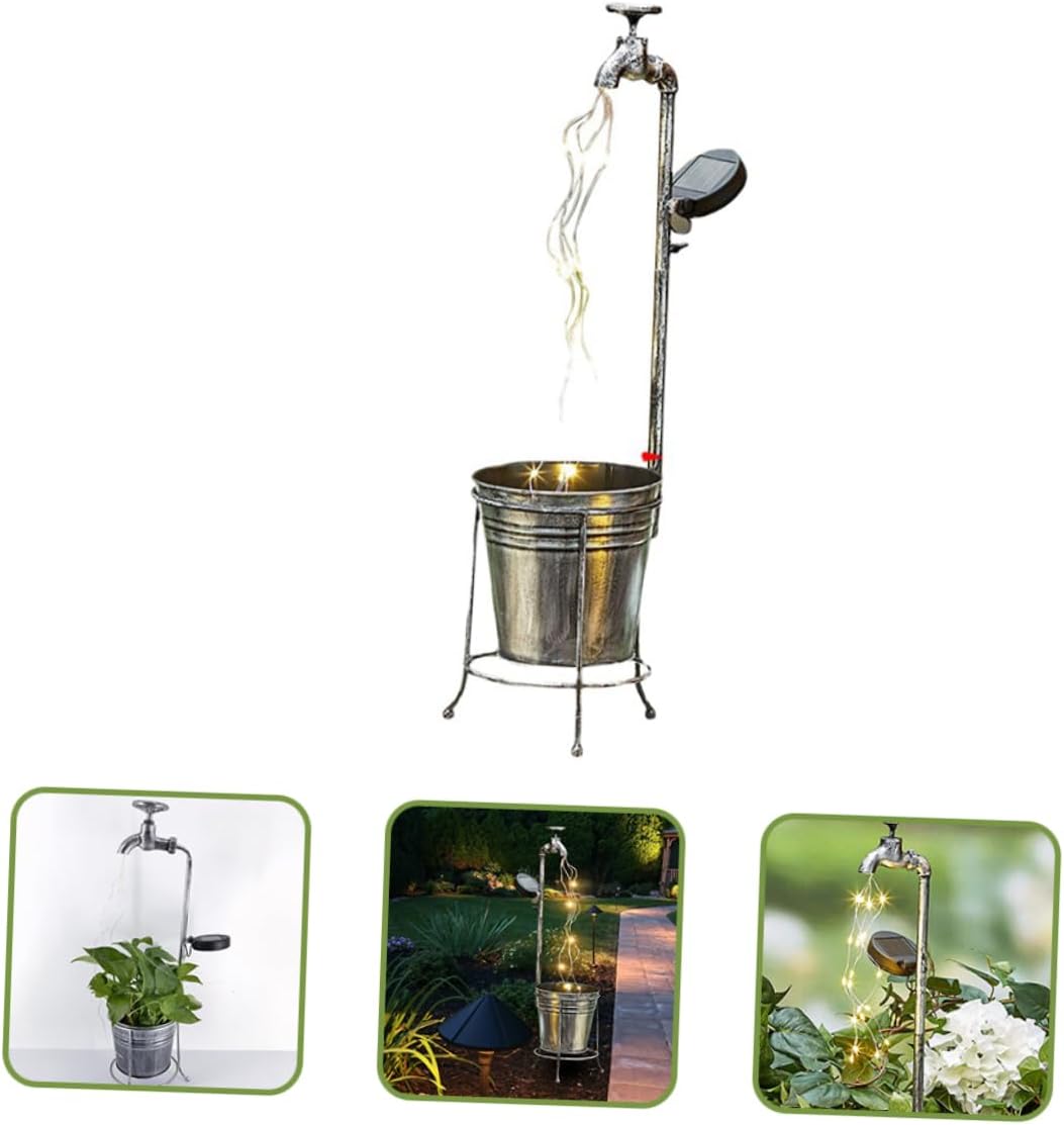 BESTonZON Solar Garden Faucet Light with Planter Design Decorative Solar Lights for Outdoor Garden Easy Installation Retro Patio Decor for Lawn and Courtyard