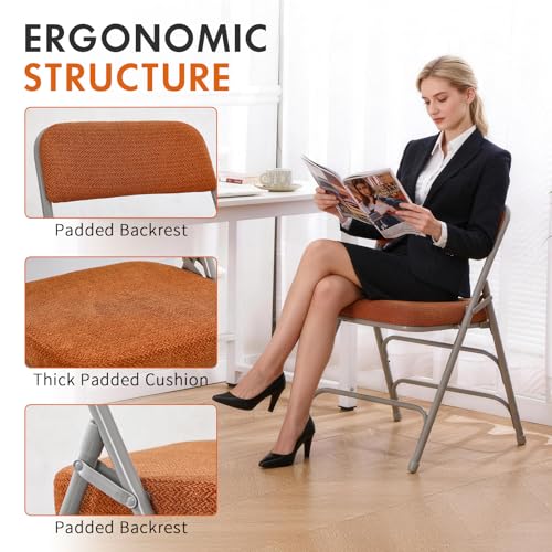 Padded Folding Chair, with Fabric Thick Cushioned Seat, Portable Metal Frame Foldable Chair for Indoor & Outdoor Use, Durable and Comfortable Upholstered Chair for Home, Office, and Events-Grey by TAO ONE - Image 3