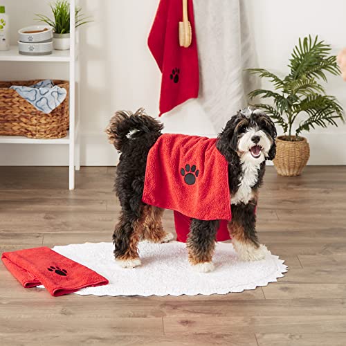 Image of Bone Dry Pet Grooming Towel Collection Embroidered Absorbent Microfiber Drying Set, 15x30, Red, 3 Count
