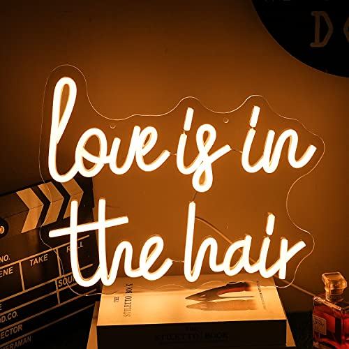 Alkkign “Love is in the Hair” Neon Sign Letter Neon Light Hair LED Sign White LED Neon Light for Barbers Beauty Salon Store Decoration