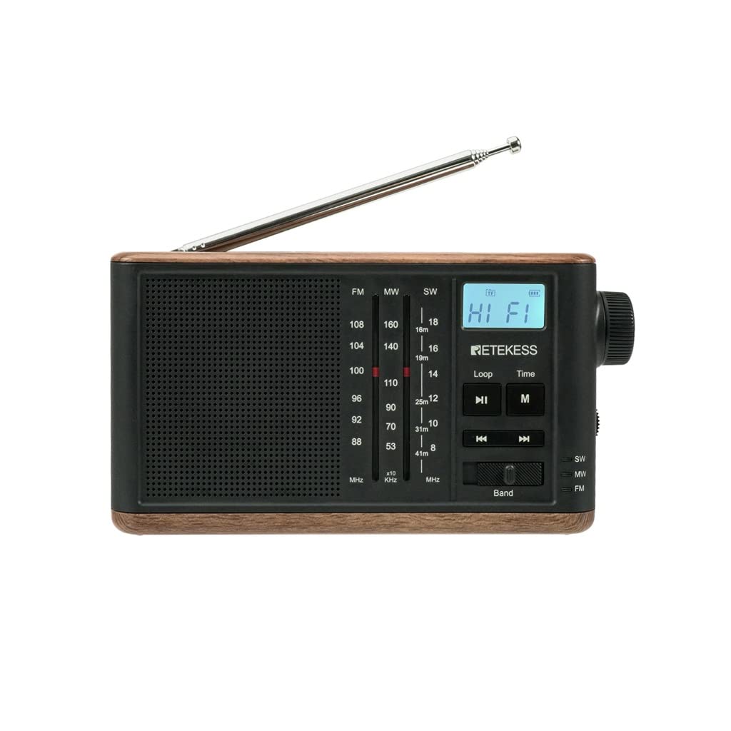 DLOETT Radio Retro portátil FM/Am/SW 3 Bandas Soporte para Personas Mayores Tarjeta TF Carga USB Entrada de Audio estéreo Auriculares de 3,5mm