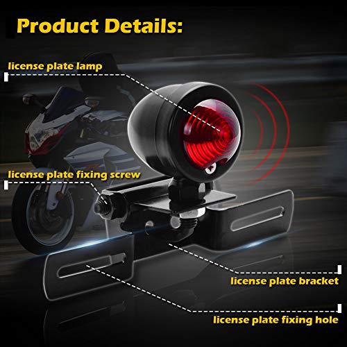 Katur 1Pcs Red 12V Motorcycle Tail Light Brake Stop Running Light With License Plate Holder Black Compatible With Harley Bobber Chopper Cruiser Dyna Glide Sportster #TOP3