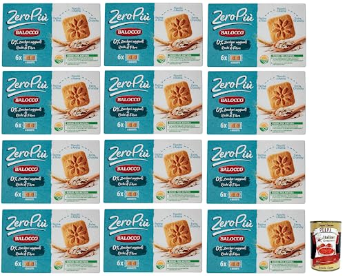 12 galletas Balocco Zero Più Biscotti sin azúcar añadido, galletas con harina de arroz, avena y extra crujiente, paquete de 230 g + lata italiana Gourmet Polpa di Pomodoro de 400 g