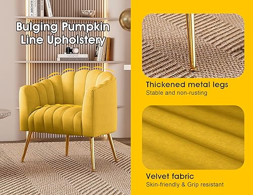 Image of Dewhut Oversized Pumpkin Couch Accent Chair, Modern Comfy Velvet Upholstered Barrel Chairs, Luxury Single Sofa Armchair for Living Room, Waiting Room, Office and Vanity, (Yellow)