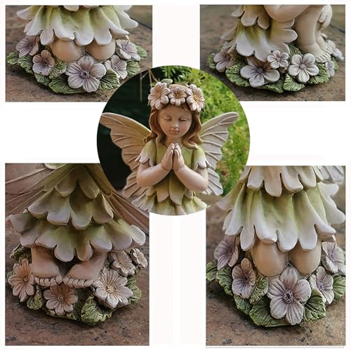Estatua Ángel de Resina con Flores para Jardín miniatura 4