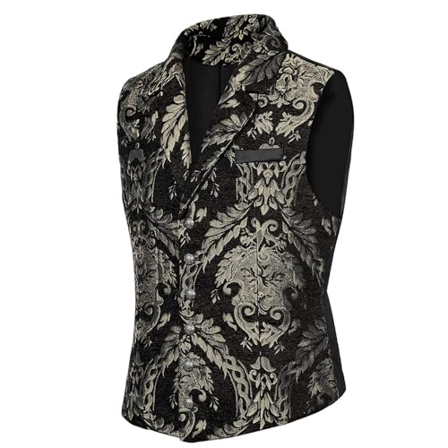Men's Victorian Steampunk Suit Vest Gothic Renaissance Medieval Floral Embroidery Court Tuxedo Waistcoat Slim Fit