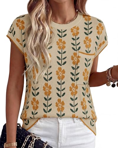 Image of KIRUNDO Summer Fall Short Sleeve Sweater for Women 2026 Casual Sweater Vest Cotton Knit Pullover Tank Tops Fashion Clothing