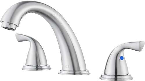 PARLOS Grifo de lavabo de baño de 2 manijas de 8 pulgadas, montaje en cubierta, 3 agujeros, oro cepillado, 1435008D