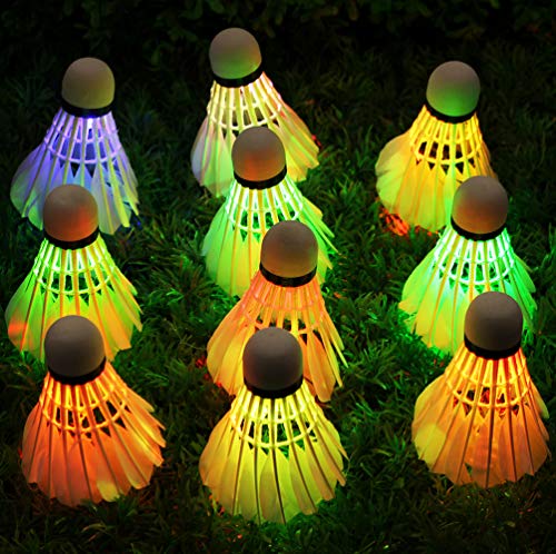 Inngree LED Badminton Birdies, LED Colourful Shuttlecock Dark Night Goose Feather Glow Birdies Lighting Outdoor Indoor Sport Activities (Colourful-10pcs)